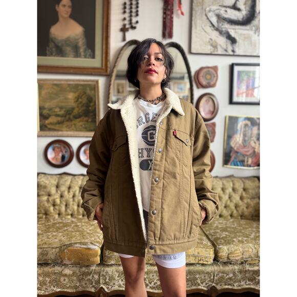 Levi's Canvas Sherpa Trucker Jacket Mens Size XL - Picture 1 of 7